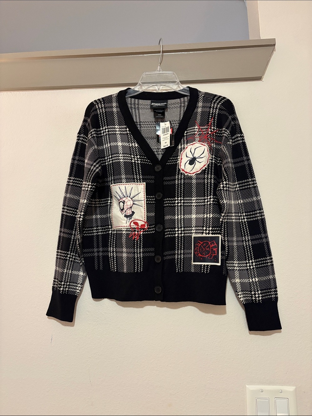 BoxLunch Spider-Man Across the Spiderverse Spider Punk Plaid Cardigan SZ M NWT - Picture 1 of 4